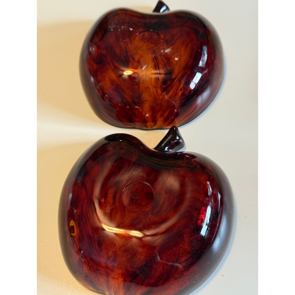 Vintage Lucite TortoiseShell Apple Shaped Bowls Set‎ of 2 Amber Brown